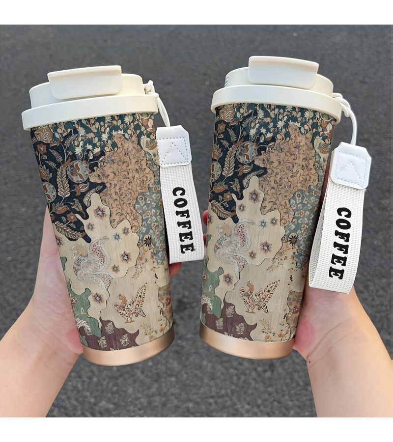 17.92 Oz Creative Color Insulated Coffee Mug 316 Stainless Steel Floral Pattern Portable Lid Straw Ideal Hot Cold Beverages Everyday Use Outdoor Sports - Image 2