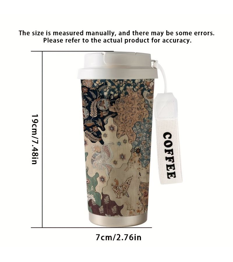 17.92 Oz Creative Color Insulated Coffee Mug 316 Stainless Steel Floral Pattern Portable Lid Straw Ideal Hot Cold Beverages Everyday Use Outdoor Sports - Image 5