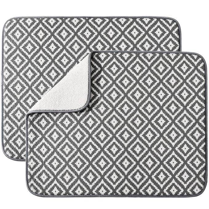 DISH DRYING MAT FOR KITCHEN 2 PACK ULTRA ABSORBENT MICROFIBER DISHES DRAINER MATS BY 192 BY 158 INCHRHOMBUS