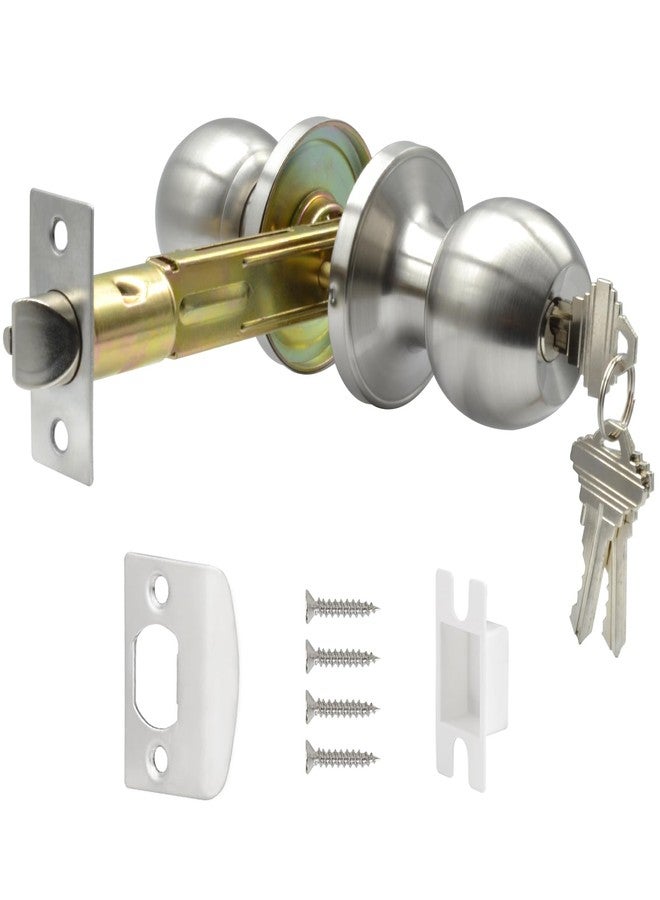 TPard 5" Backset Latch Keyed Entry Door Knob with Lock and Key, Standard Square Interface Entrance Ball Doors Knobset Lockset, Satin Nickel - Image 1