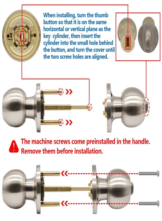 TPard 5" Backset Latch Keyed Entry Door Knob with Lock and Key, Standard Square Interface Entrance Ball Doors Knobset Lockset, Satin Nickel - Image 4