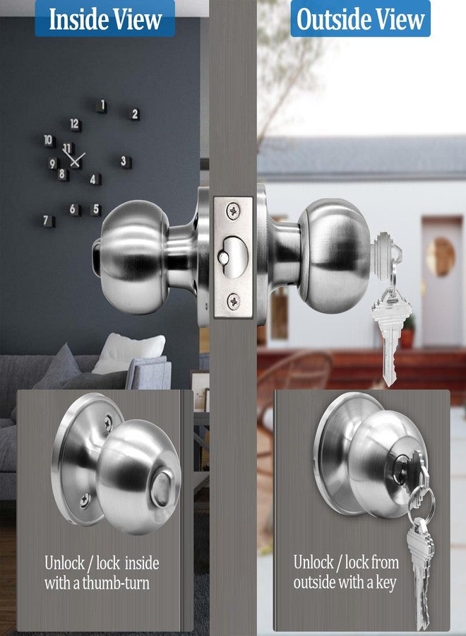 TPard 5" Backset Latch Keyed Entry Door Knob with Lock and Key, Standard Square Interface Entrance Ball Doors Knobset Lockset, Satin Nickel - Image 3