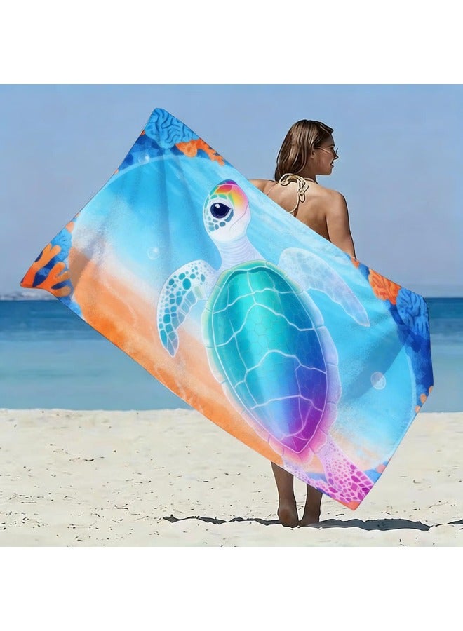 Ocean Creatures Printed Beach Towel Ultra-fine Fiber Adult Swimming Bath Towel Quick-drying Double-sided Fleece