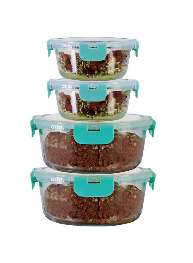 Allo Allo Food Safe Glass Containers With Lids With Break Free Lock,Microwave Safe Containers, Borosilicate Meal Prep Glass Food Storage Containers For Kitchen, Set Of 4 390Ml, 930Ml, Round., Transparent  - Image 1