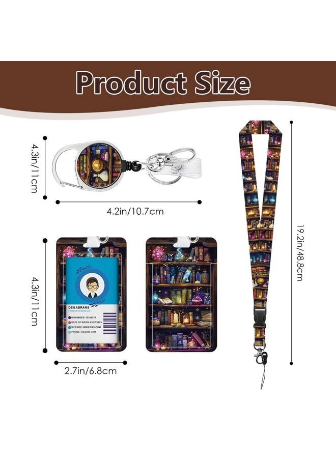 NIWPKDCE Lanyards for ID Badge, Bookshelf ID Badge Holder with Retractable Reel Clip and Keychain, Teacher Lanyard with Id Holder with Name Tag, Librarian Identity Card Cover Case Protector for Nurse Student - Image 5