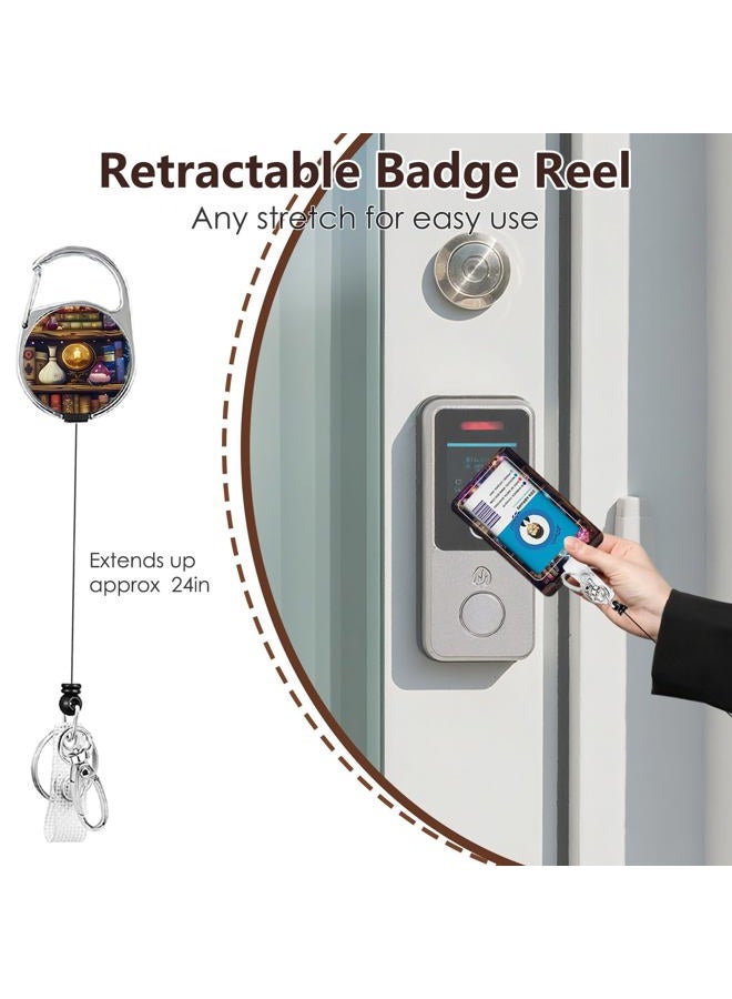 NIWPKDCE Lanyards for ID Badge, Bookshelf ID Badge Holder with Retractable Reel Clip and Keychain, Teacher Lanyard with Id Holder with Name Tag, Librarian Identity Card Cover Case Protector for Nurse Student - Image 4