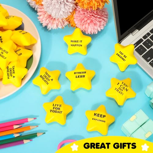 Silipull 100 Pcs Motivational Star Stress Balls Bulk Anxiety Stress Relief Balls Inspirational Mini Foam Star Toys Stuff for Adults Prizes Gifts Fidget Toys Party Supplies Yellow 10 Style - Image 5