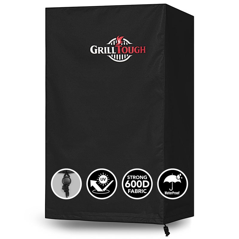 GrillTough Heavy Duty Smoker Cover, 40 Inch â€“ Waterproof, Weather Resistant, UV & Fade Resistant with Adjustable Straps â€“ BBQ Cover for Flat Grill, Black - Image 1