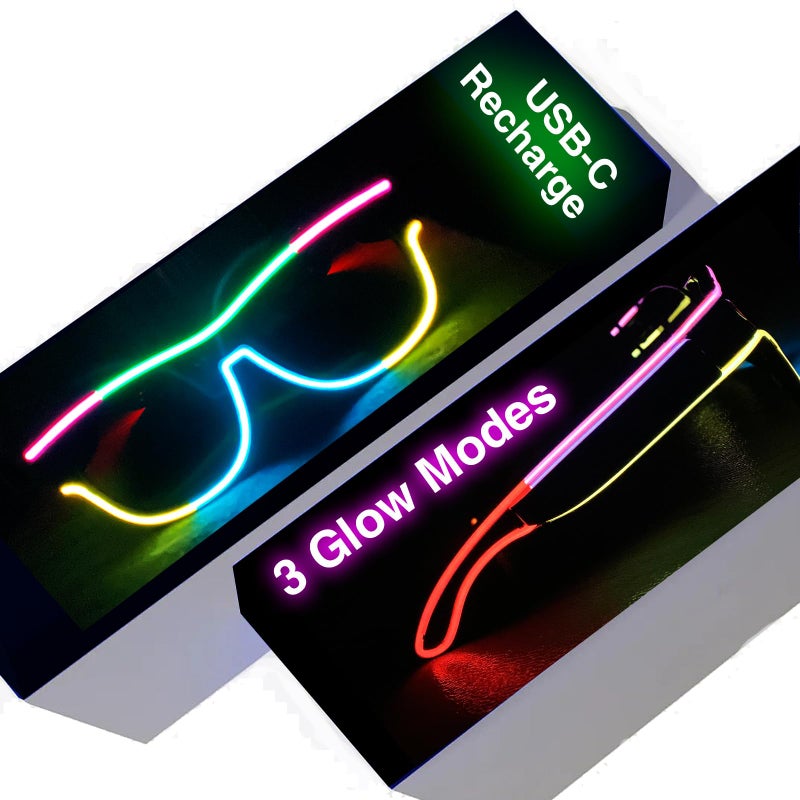 GS GLOWSEEN Led Light Up Glasses USB TypeC Rechargeable Multicolor Neon Glow Glasses Rave Sunglasses for Men Women Party OutfitsEDMHalloweenChristmas - Image 2