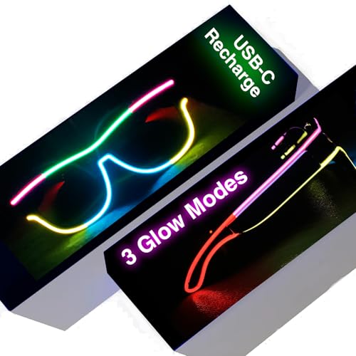 GS GLOWSEEN Led Light Up Glasses USB TypeC Rechargeable Multicolor Neon Glow Glasses Rave Sunglasses for Men Women Party OutfitsEDMHalloweenChristmas - Image 1