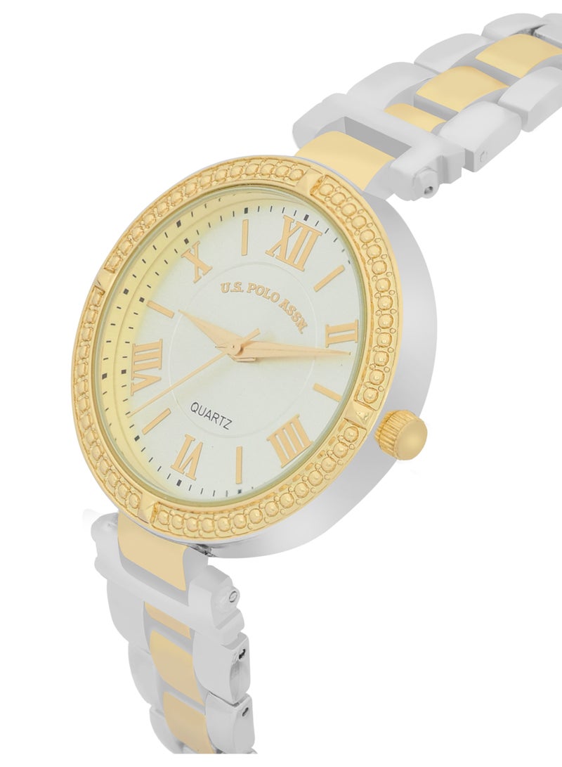 يو اس بولو اسن طقم ساعة كوارتز أنالوج فضية للنساء مع سوار - Image 2