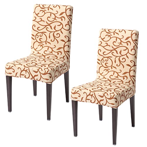 HOKIPO Dining Chair Cover Set of 2 Seater Stretchable Elastic Slipcovers (AR-4038-D1*2),Beige - Image 1