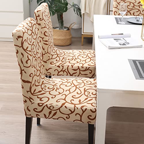 HOKIPO Dining Chair Cover Set of 2 Seater Stretchable Elastic Slipcovers (AR-4038-D1*2),Beige - Image 3