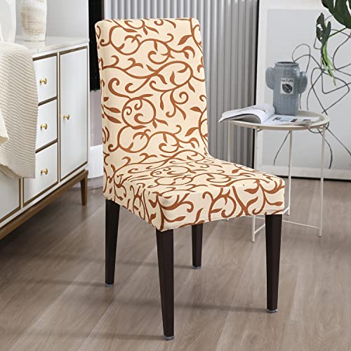HOKIPO Dining Chair Cover Set of 2 Seater Stretchable Elastic Slipcovers (AR-4038-D1*2),Beige - Image 2