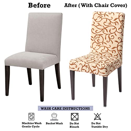 HOKIPO Dining Chair Cover Set of 2 Seater Stretchable Elastic Slipcovers (AR-4038-D1*2),Beige - Image 5