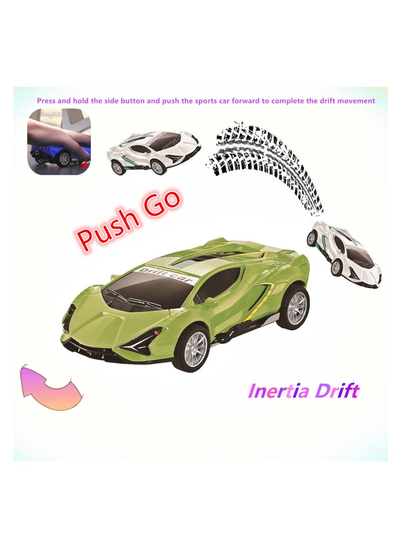 SYOSI 2 Pack Pull Back Race Cars, Inertial Push and Go Drift Car Models for Toddlers, Perfect Toy Set for Kids Ages 3-8, No Batteries Required, Ideal for Boys and Girls (Green & White) - Image 4