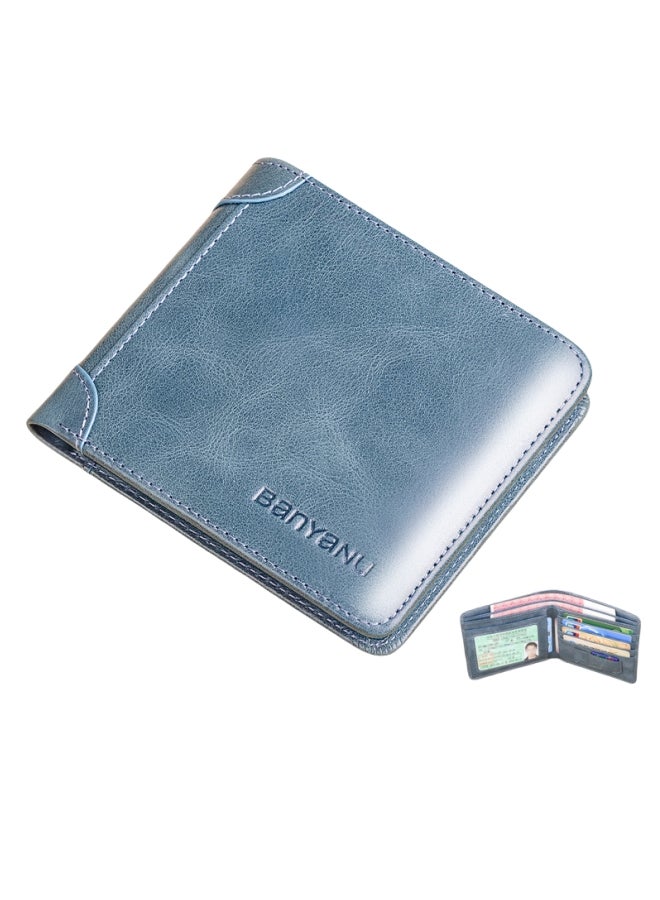 بانيانو محفظة رجالية أفقية من الجلد الطبيعي رفيعة للغاية بتصميم جديد من جلد البقر باللون الأزرق - Image 2