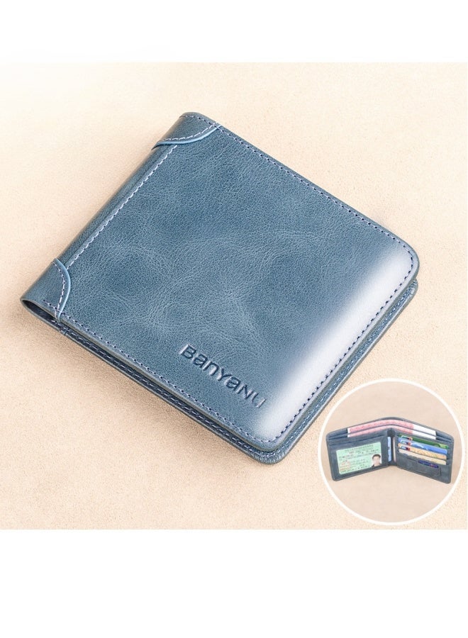 بانيانو محفظة رجالية أفقية من الجلد الطبيعي رفيعة للغاية بتصميم جديد من جلد البقر باللون الأزرق - Image 1