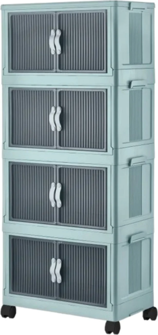 بييف Emayhome Multi-Purpose Covered Portable Stackable Wheeled Organizer Cabinet 4 Pieces Aqua Green