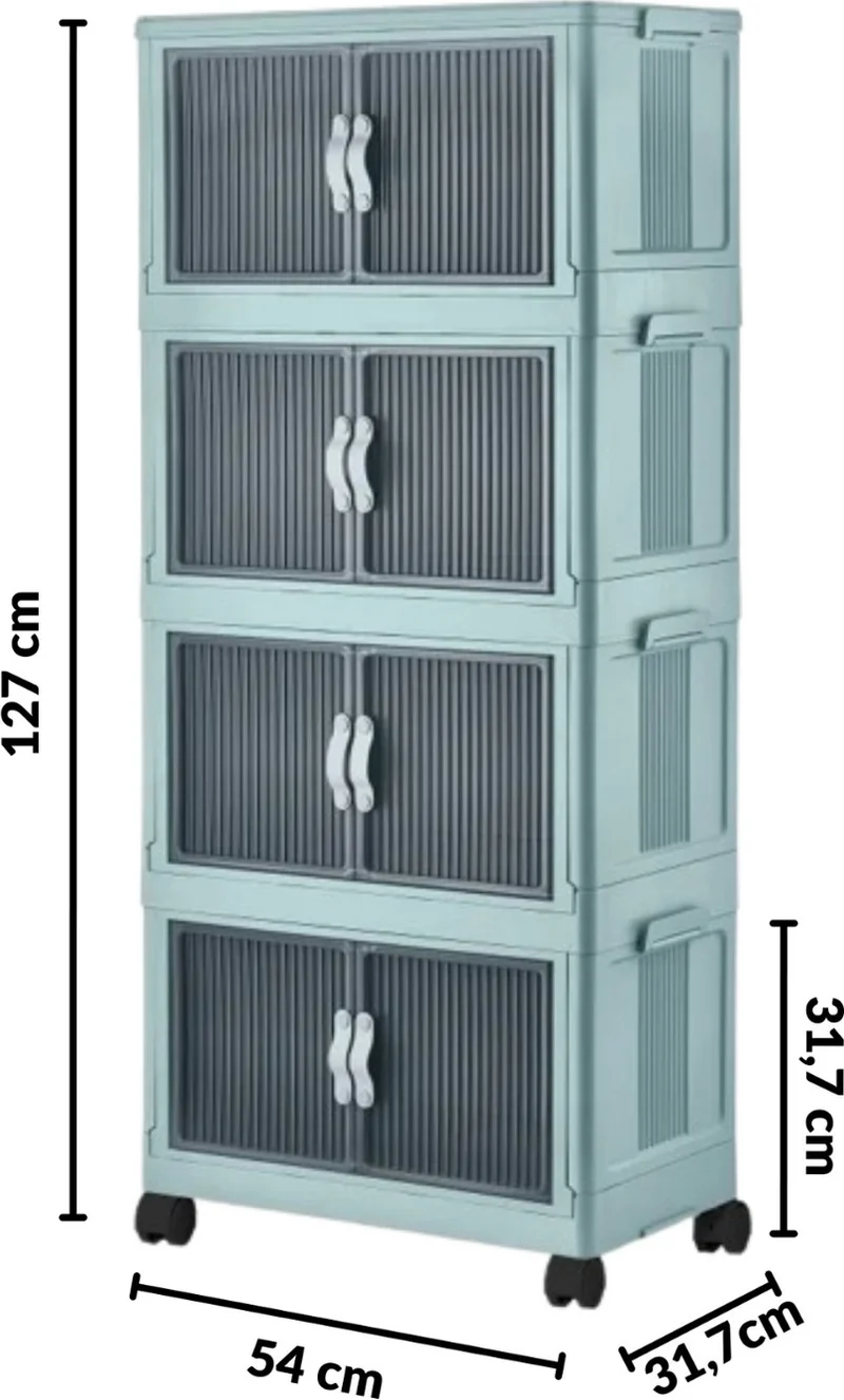 بييف Emayhome Multi-Purpose Covered Portable Stackable Wheeled Organizer Cabinet 4 Pieces Aqua Green