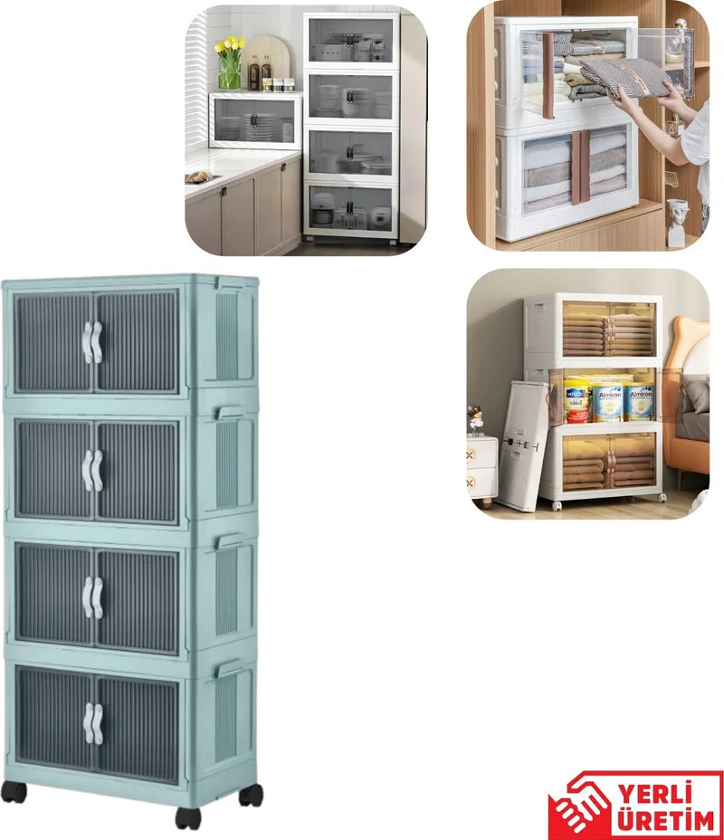 بييف Emayhome Multi-Purpose Covered Portable Stackable Wheeled Organizer Cabinet 4 Pieces Aqua Green