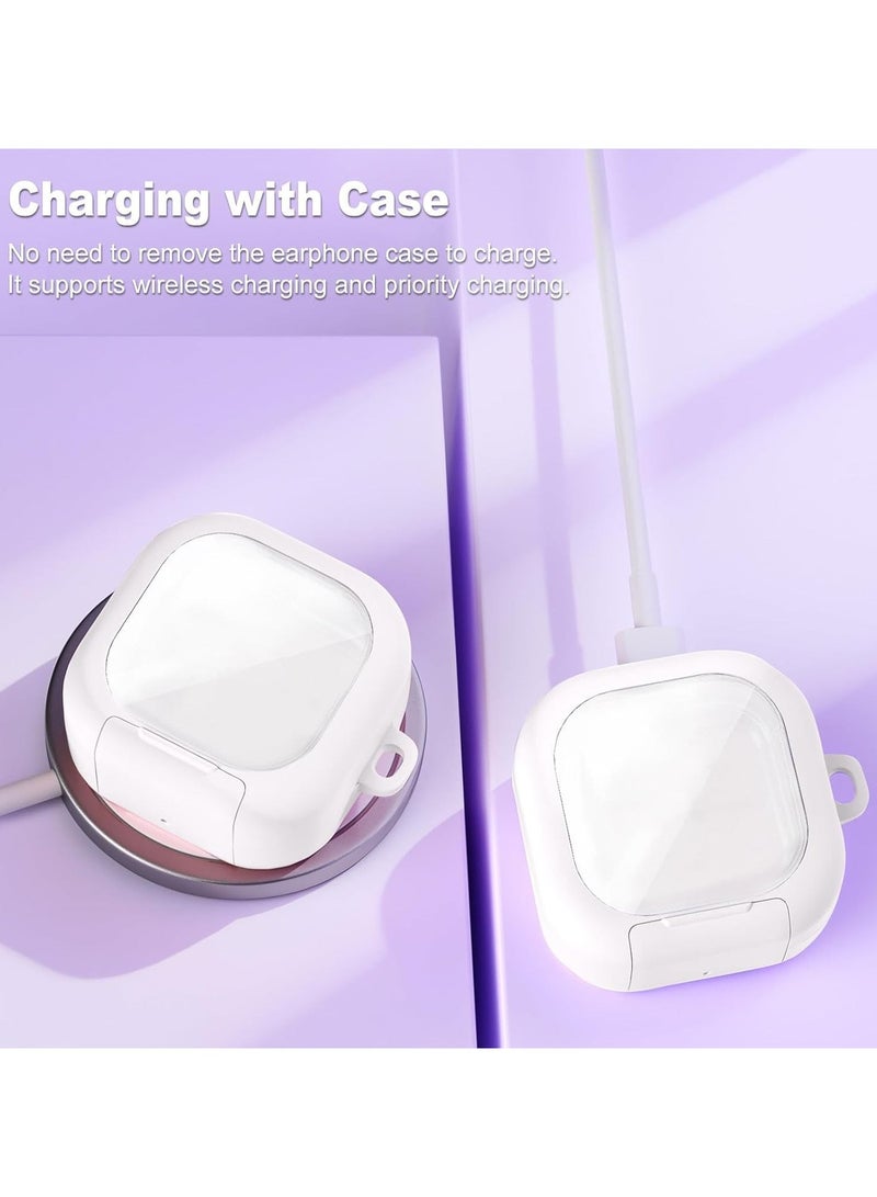 QIRG Case Cover for Samsung Galaxy Buds 4 pro/Buds 4 with Secure Lock & Phone Stand,TPU+PC Protective Cover with Keychain and Cleaner Kit,Anti-Yellowing, White - Image 4
