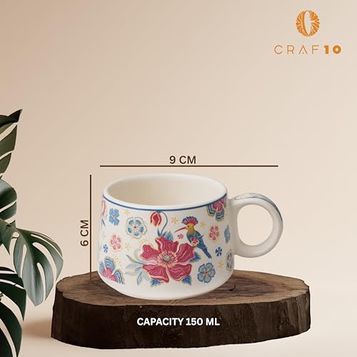 CRAF10 Ceramic Handcrafted Botanic BlissTea Morning Set - 1 Kettle (1 Litre) & 6 Cups (160 ML) | Microwave & Dishwasher Safe | Teapot | Tea Sets with Kettle for Gifting - Image 4