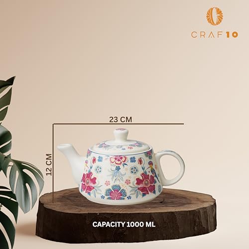 CRAF10 Ceramic Handcrafted Botanic BlissTea Morning Set - 1 Kettle (1 Litre) & 6 Cups (160 ML) | Microwave & Dishwasher Safe | Teapot | Tea Sets with Kettle for Gifting - Image 3