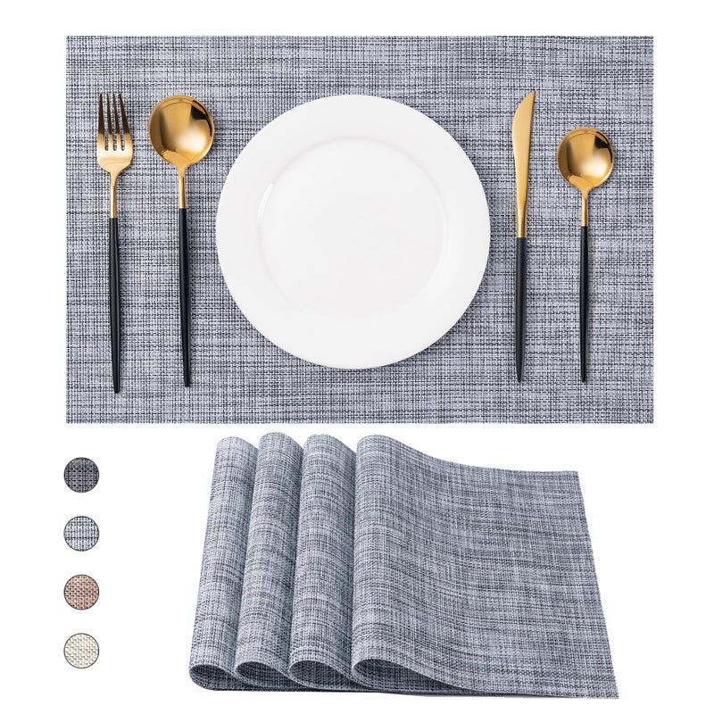 CADONO Placemats Set of 4 Washable Indoor/Outdoor Vinyl Place Mats for Dining Table Durable Non-Slip Heat Resistant PVC Weave Table Matsï¼ˆGrayï¼‰ - Image 1