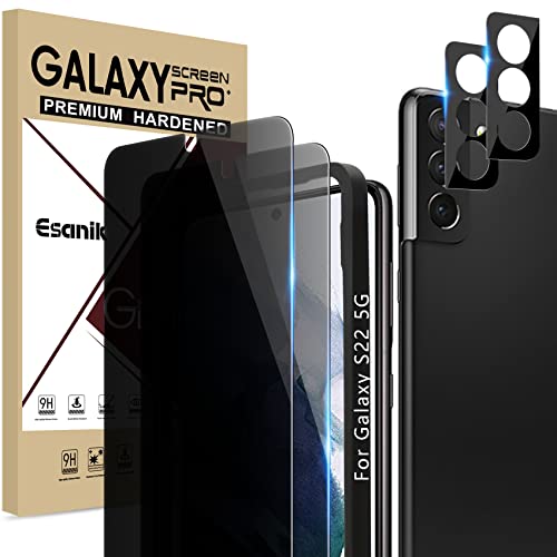 Esanik Privacy Screen Protector for Samsung Galaxy S22 6.1 Inch [2 + 2 Pack], 2 x PET Anti Spy Screen Cover [Not Glass] + 2 x Camera Lens Tempered Glass - Image 1