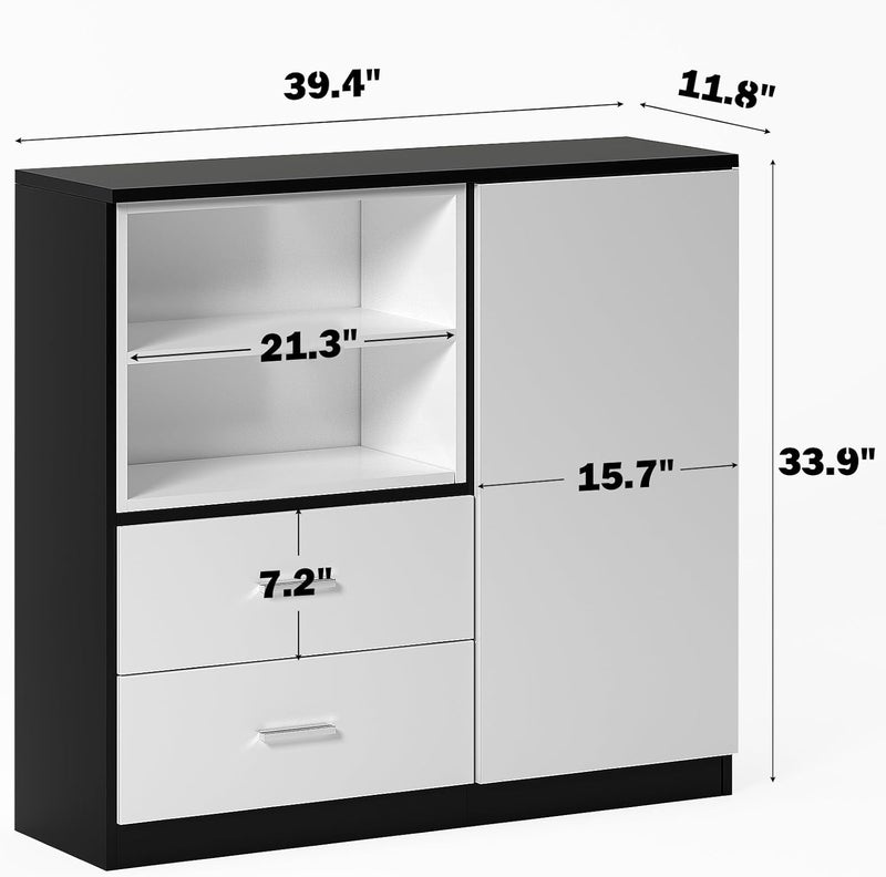 soges soges 394 inches Kitchen Sideboard Buffet Wood Console Table Cupboard Storage Cabinet with 2 Drawer and Shelf Coffee Bar Station Black  White  - Image 2
