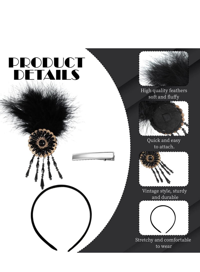 Feather Headband Flapper Headpiece 1920s Accessories for Women Vintage Headband with Crystal Accessories for Art Decor Pageant Themed Party - Image 3