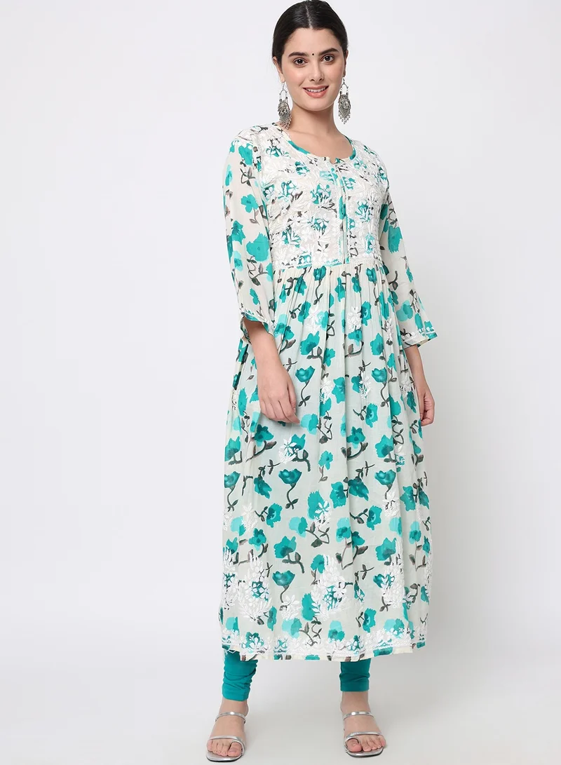 Alaya Women Hand Embroidered Chikankari Cotton Kurta-AL3580