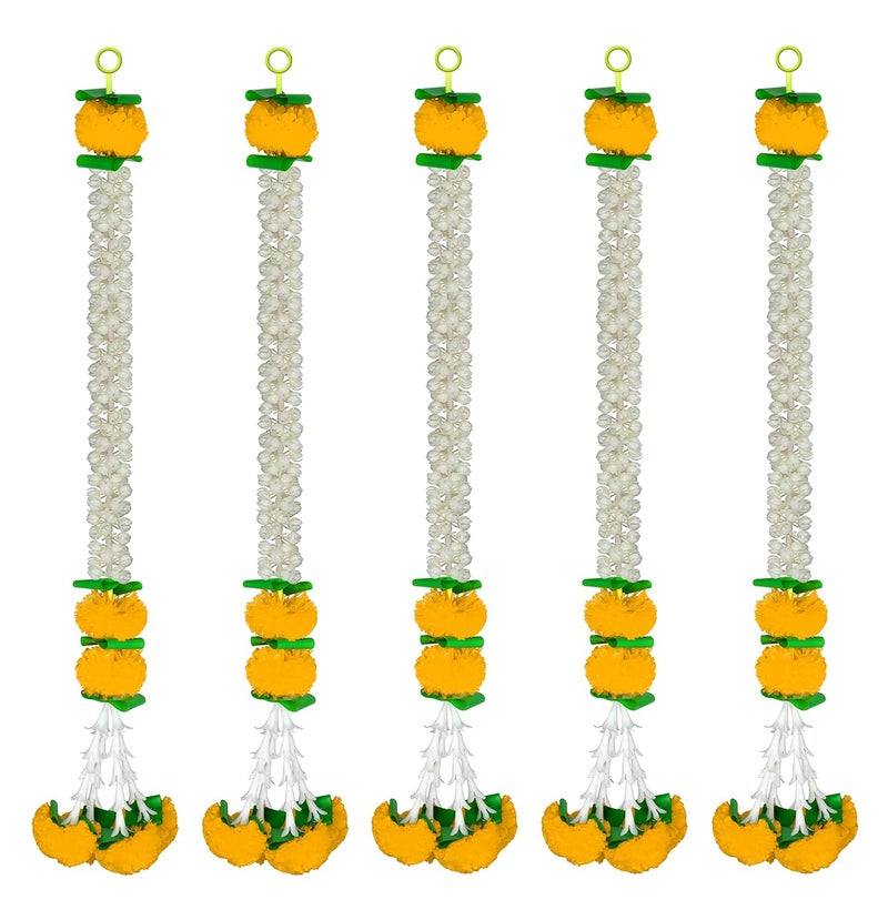 iHandikart iHandikart Jasmine Artificial Garland with Marigold Flowers Tuberose Diwali Decoration for Home Decor White Garland for Decoration Color Yellow Pack of 5 333015  - Image 1