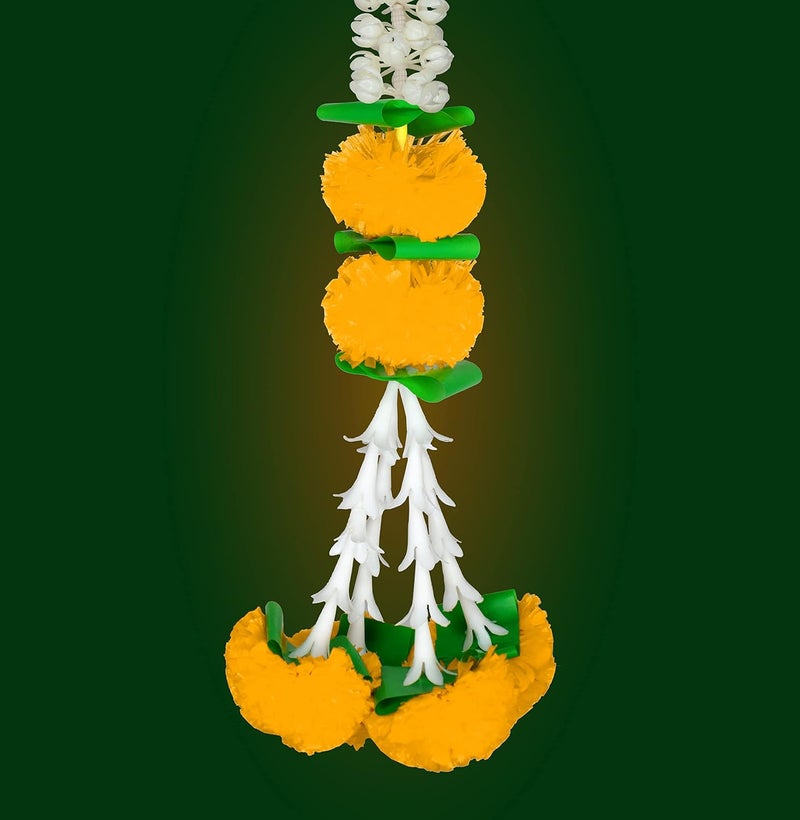 iHandikart iHandikart Jasmine Artificial Garland with Marigold Flowers Tuberose Diwali Decoration for Home Decor White Garland for Decoration Color Yellow Pack of 5 333015  - Image 5