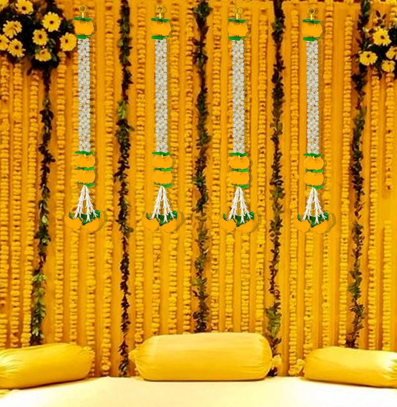 iHandikart iHandikart Jasmine Artificial Garland with Marigold Flowers Tuberose Diwali Decoration for Home Decor White Garland for Decoration Color Yellow Pack of 5 333015  - Image 2