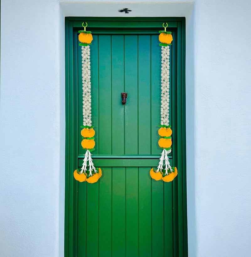 iHandikart iHandikart Jasmine Artificial Garland with Marigold Flowers Tuberose Diwali Decoration for Home Decor White Garland for Decoration Color Yellow Pack of 5 333015  - Image 3