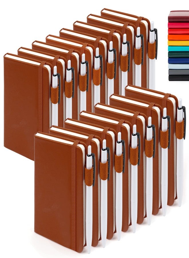 feela 15 Pack Pocket Small Notebooks Bulk, Mini Cute Notepads Hardcover College Ruled Lined Journals with Pen Holder for School Business Memos, with 15 Black Pens, 3.5”x 5.5”, A6, Brown - Image 1