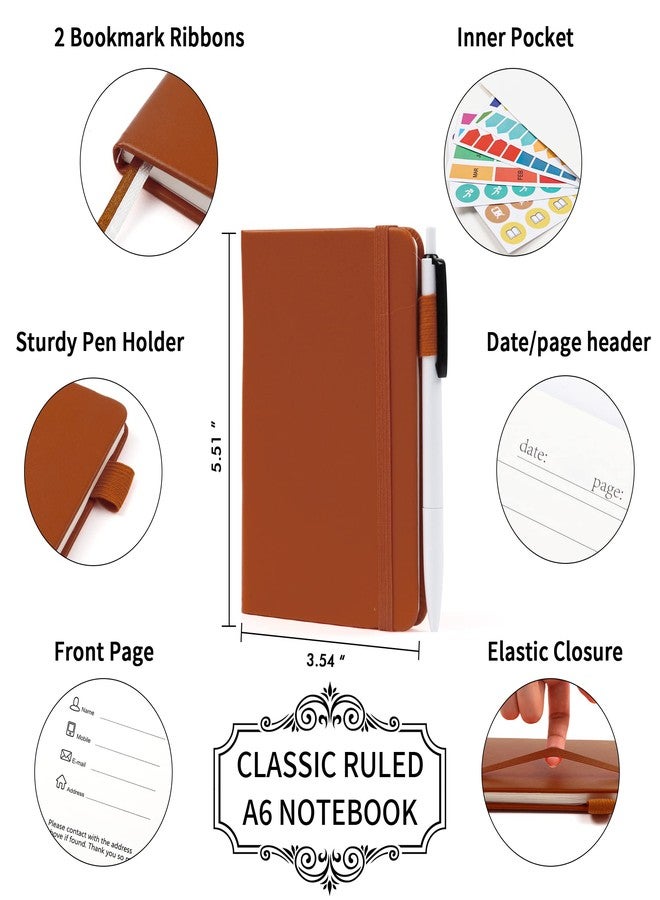 feela 15 Pack Pocket Small Notebooks Bulk, Mini Cute Notepads Hardcover College Ruled Lined Journals with Pen Holder for School Business Memos, with 15 Black Pens, 3.5”x 5.5”, A6, Brown - Image 2