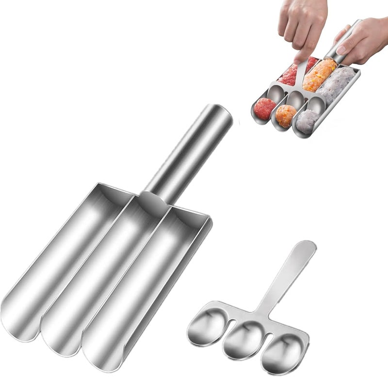 XPAPOV Meat Baller Spoon with Cutting Spade, Triple Meatball Maker for Meatball Lovers, DIY Meatball Making Set, Home Cooking Tools for Quick Making Meatballs - Image 1