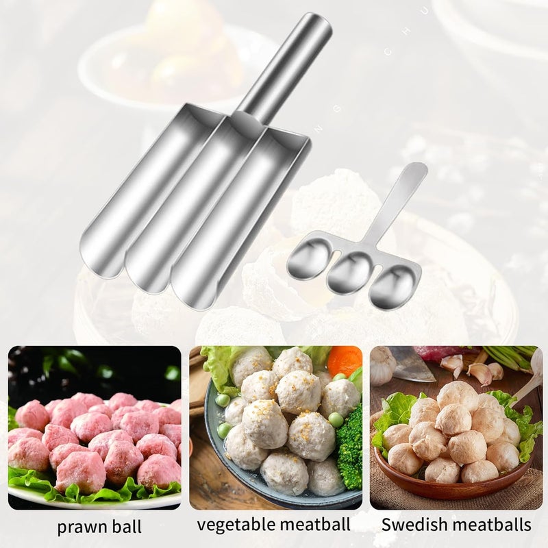 XPAPOV Meat Baller Spoon with Cutting Spade, Triple Meatball Maker for Meatball Lovers, DIY Meatball Making Set, Home Cooking Tools for Quick Making Meatballs - Image 3