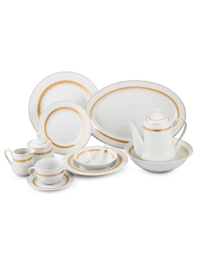Dania 49 Pieces Porcelain Dining Set White Color With Golden Font Enough For 6 People White  - Image 4