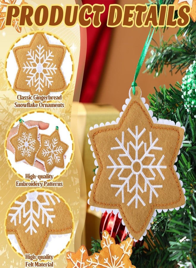 Civaner 12 Pcs Snowflake Christmas Felt Gingerbread Tree Decor Embroidery Ornaments Felt Embroidery Rustic Christmas Hanging Ornaments Pendants for Xmas Tree Home Winter Holiday Decor - Image 3