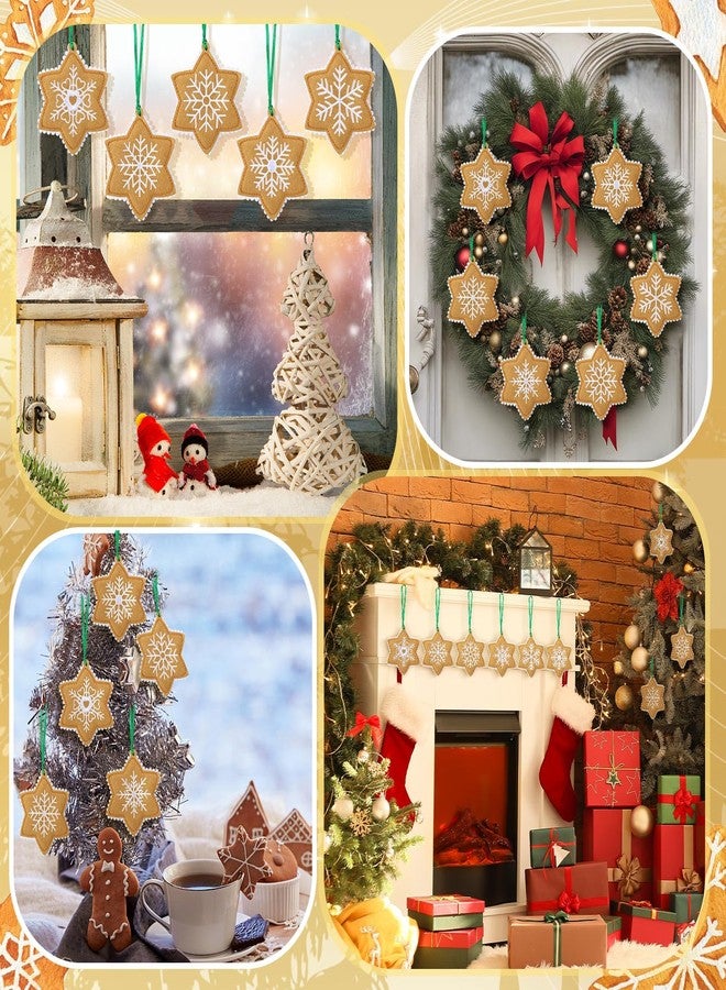Civaner 12 Pcs Snowflake Christmas Felt Gingerbread Tree Decor Embroidery Ornaments Felt Embroidery Rustic Christmas Hanging Ornaments Pendants for Xmas Tree Home Winter Holiday Decor - Image 5