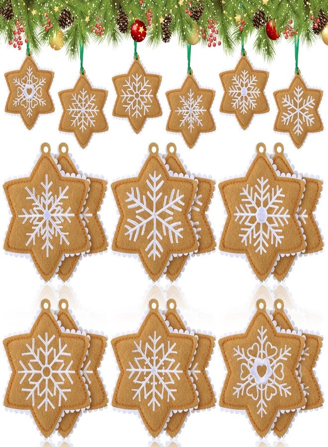 Civaner 12 Pcs Snowflake Christmas Felt Gingerbread Tree Decor Embroidery Ornaments Felt Embroidery Rustic Christmas Hanging Ornaments Pendants for Xmas Tree Home Winter Holiday Decor - Image 1