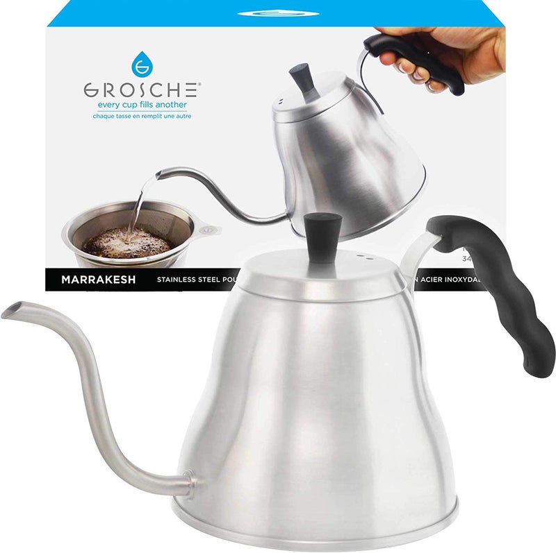 GROSCHE - Marrakesh Gooseneck Kettle Stovetop - 34 oz Stainless Steel Pour Over Coffee & Tea Kettle - Gooseneck Design for Precise Pouring, Integrated Thermometer for Optimal Brewing Temperature - Image 1