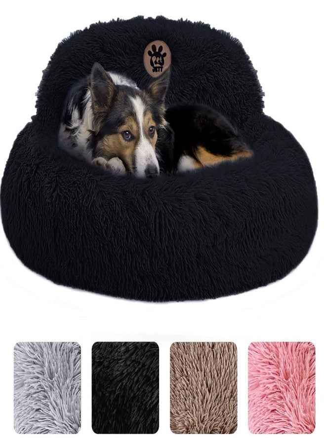 PetJett Calming Dog Bed Medium Size Dog - 30'' Donut Bed, Anti-Slip & Washable Super Soft Fluffy Plush Round Bed, Anti-Anxiety Premium Comfort Pet Bed, Fits Dogs up to 45 lbs - Black