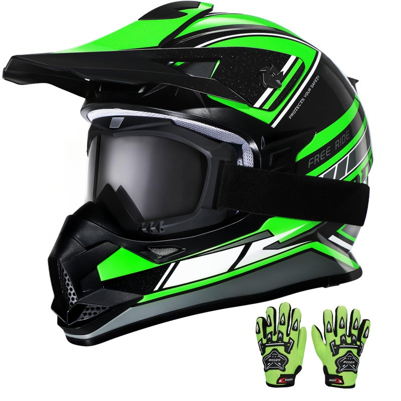 Roozo Kids Dirt Bike Helmets Youth Motorcycle Helmet, Kids Motorcycle Full Face Helmet for Off-Road, ATV, UTV, Street Riding with Goggles Gloves, DOT Approved - Image 1