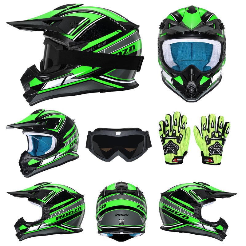 Roozo Kids Dirt Bike Helmets Youth Motorcycle Helmet, Kids Motorcycle Full Face Helmet for Off-Road, ATV, UTV, Street Riding with Goggles Gloves, DOT Approved - Image 3
