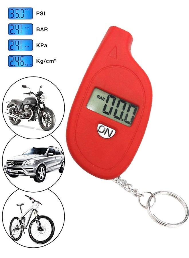 Digital Tire Pressure Gauge, 3-150PSI 4 Unit Settings Car Tire Pressure Monitor with Keychain & LCD Display, High Accuracy Auto Digital Tires Gauge for Car, Truck, Motorcycle (Red) - Image 1
